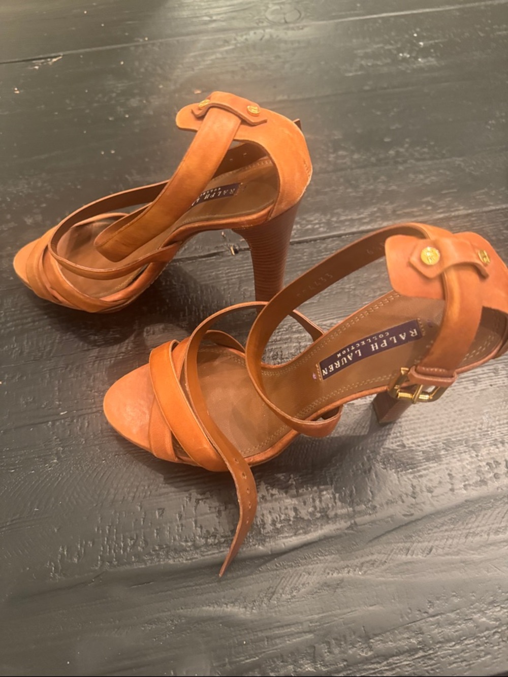 Ralph Lauren Tan Leather Strappy High Heel Sandals